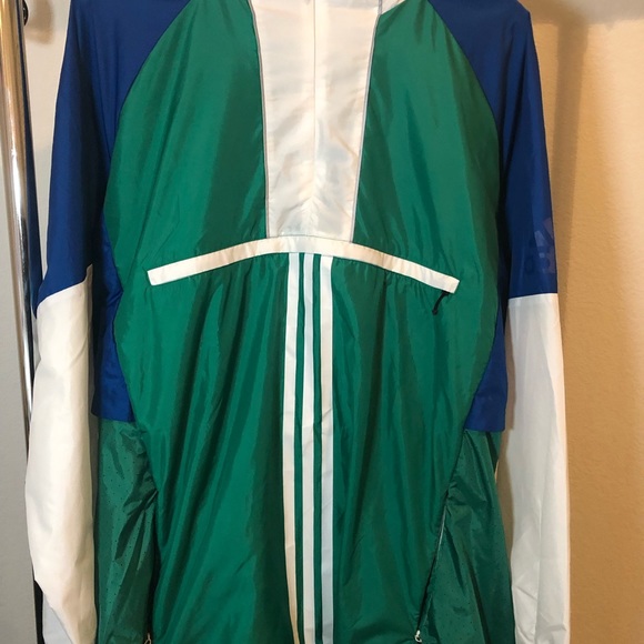 New Adidas Mens Blue/Green Hood Windbreaker Jacket - Picture 4 of 8